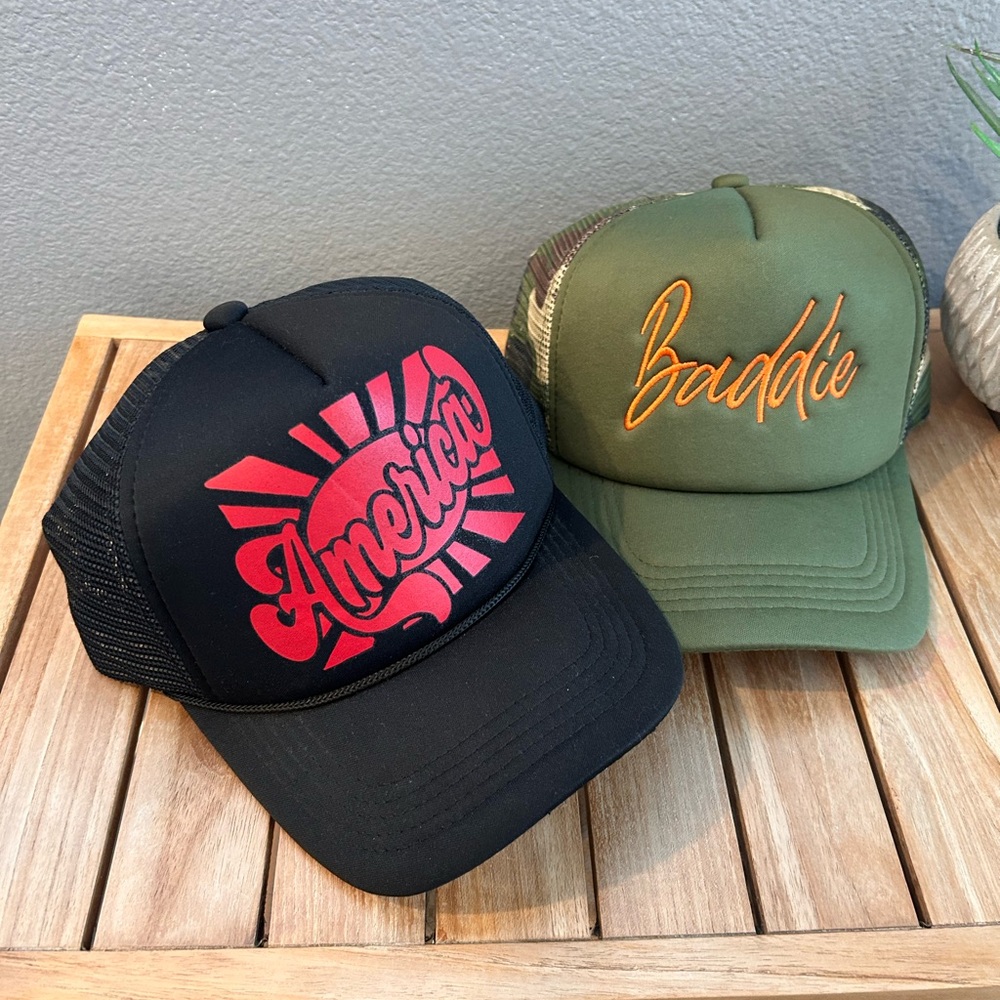 Black and Green Graphic Trucker Hats